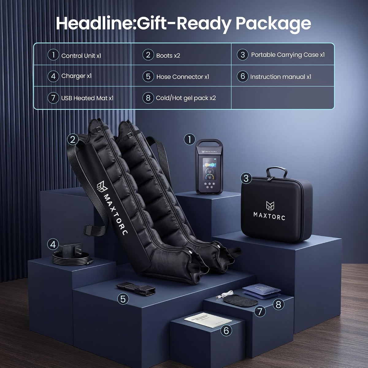FSA-HSA Eligible Compression Recovery Boots, Air Boots Pressotherapy Boots 50-250 mmHg, Full Leg Compression Massager for Improved Circulation, Lipedema, Lymphatic Leg Massager, Pain Relief