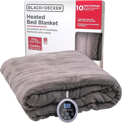 Black+Decker Heated Blanket Electric Throw, Fleece Electric Blanket, Heating Blanket with 4 Heating Levels, 3H Timer, Auto Shutoff, Fast Heating (50x60 inches, Grey)