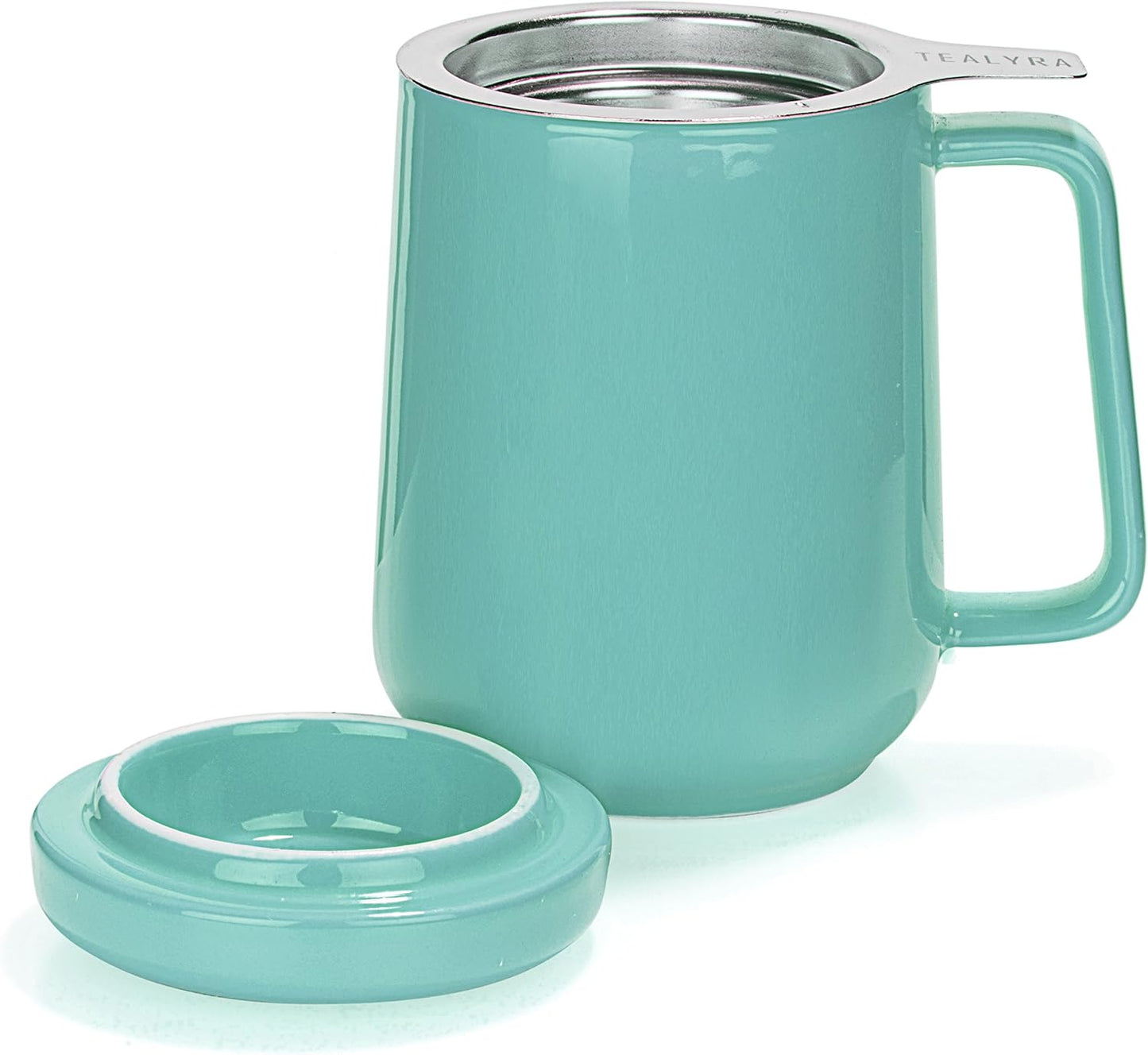 Tealyra - Peak Ceramic Red Tea Cup Infuser - 19-ounce - Large Tea High-Fired Ceramic Mug with Lid and Stainless Steel Infuser - Tea-For-One Perfect Set for Office and Home Uses - 580 milliliter