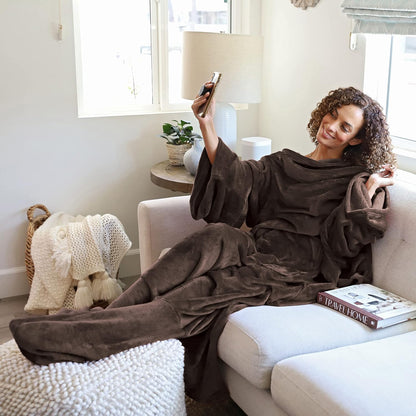 Catalonia Wearable Blanket with Sleeves & Foot Pocket for Adults | Soft Fleece Throw Wrap with Hands-Free Comfort, Perfect for Reading, TV Time & Relaxing, Christmas Gift for Women & Men