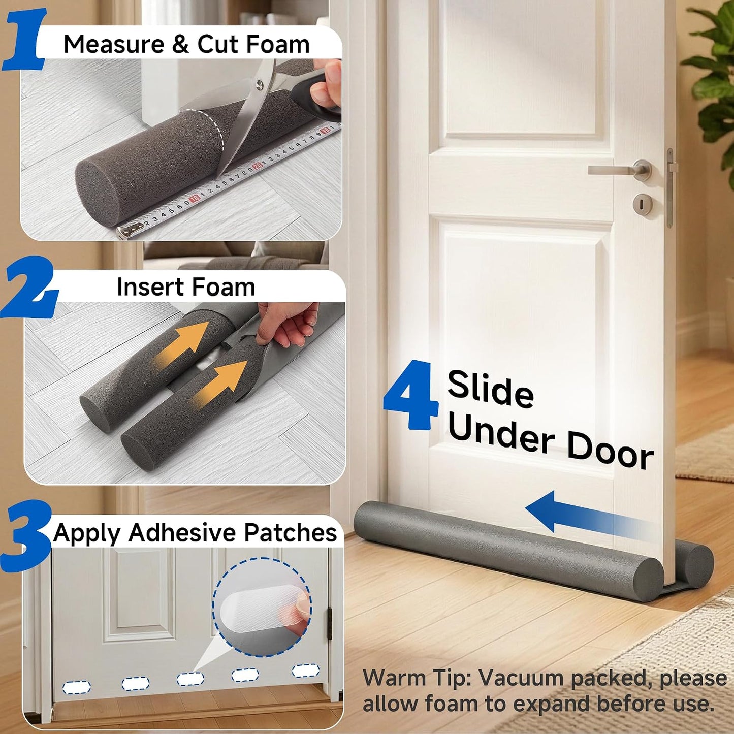 MAXTID Under Door Draft Stopper for Bottom of Doors 38" Black | Door Blocker Noise Reduce Light Cold Air Guard Breeze Sound Proof Door Sweep Door Seal Insulation Strip Gap Filler