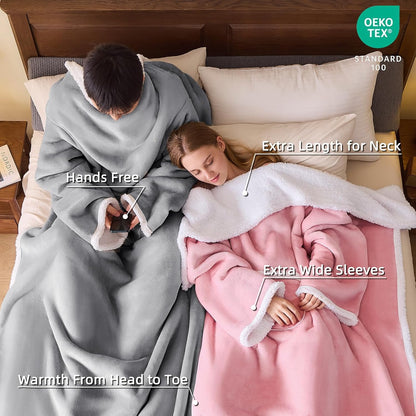 IFNOW Sherpa Wearable Blanket with Sleeves, Oversized Snuggle Robe, Purple | 430GSM Thick, 55x69", Big Pocket, TV Blanket,Fall Winter Dorm Essentials or Office, Christmas Birthday Gifts for Women Men