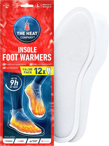 THE HEAT COMPANY Insole Foot Warmers - 6, 12 or 32 Pairs – S, M, L, XL – 9h of Warmth - Air Activated Feet Warmers - Purely Natural - Toe Warmers for Feet - Insole Foot Warmers for Women & Men