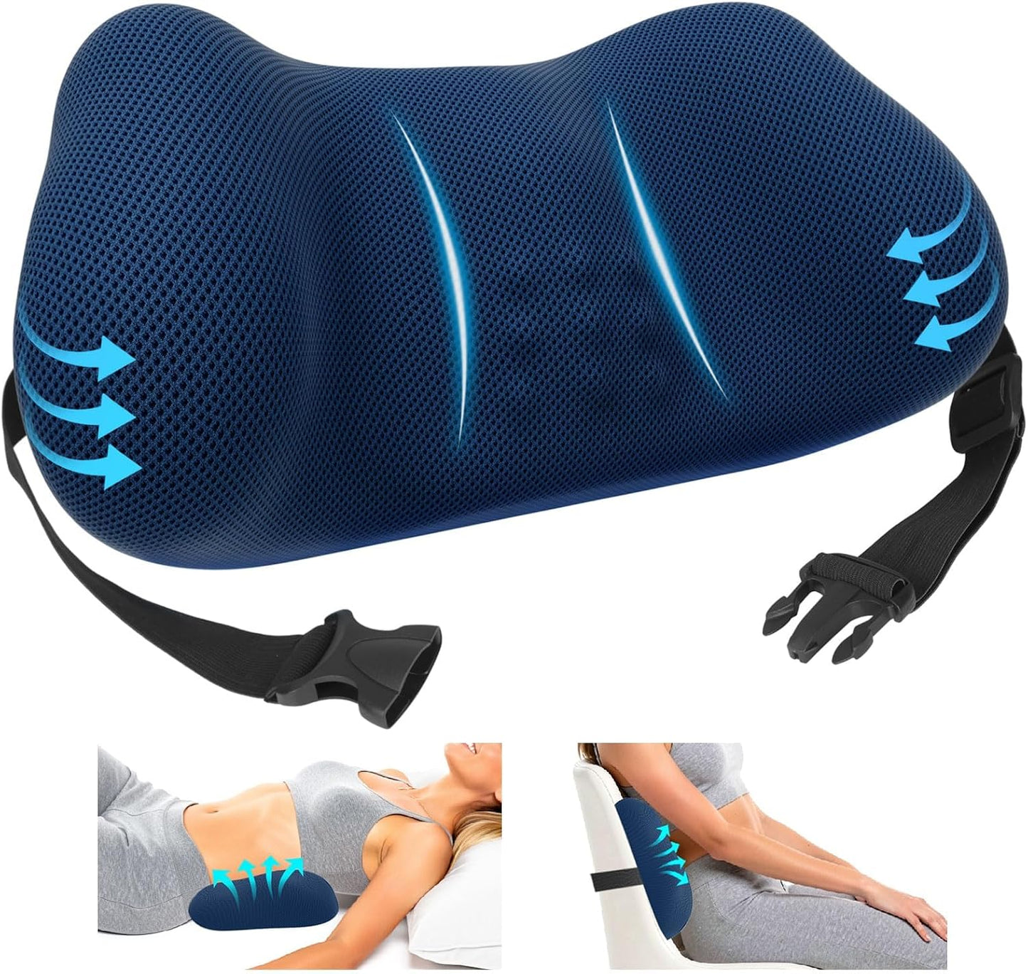 Lumbar Support Pillow, Memory Foam Back Cushion for Office Chair Car, Black | Ergonomic Lower Back Support with Adjustable Strap, Breathable Removable Cover for Couch, Wheelchair and Daily Comfort