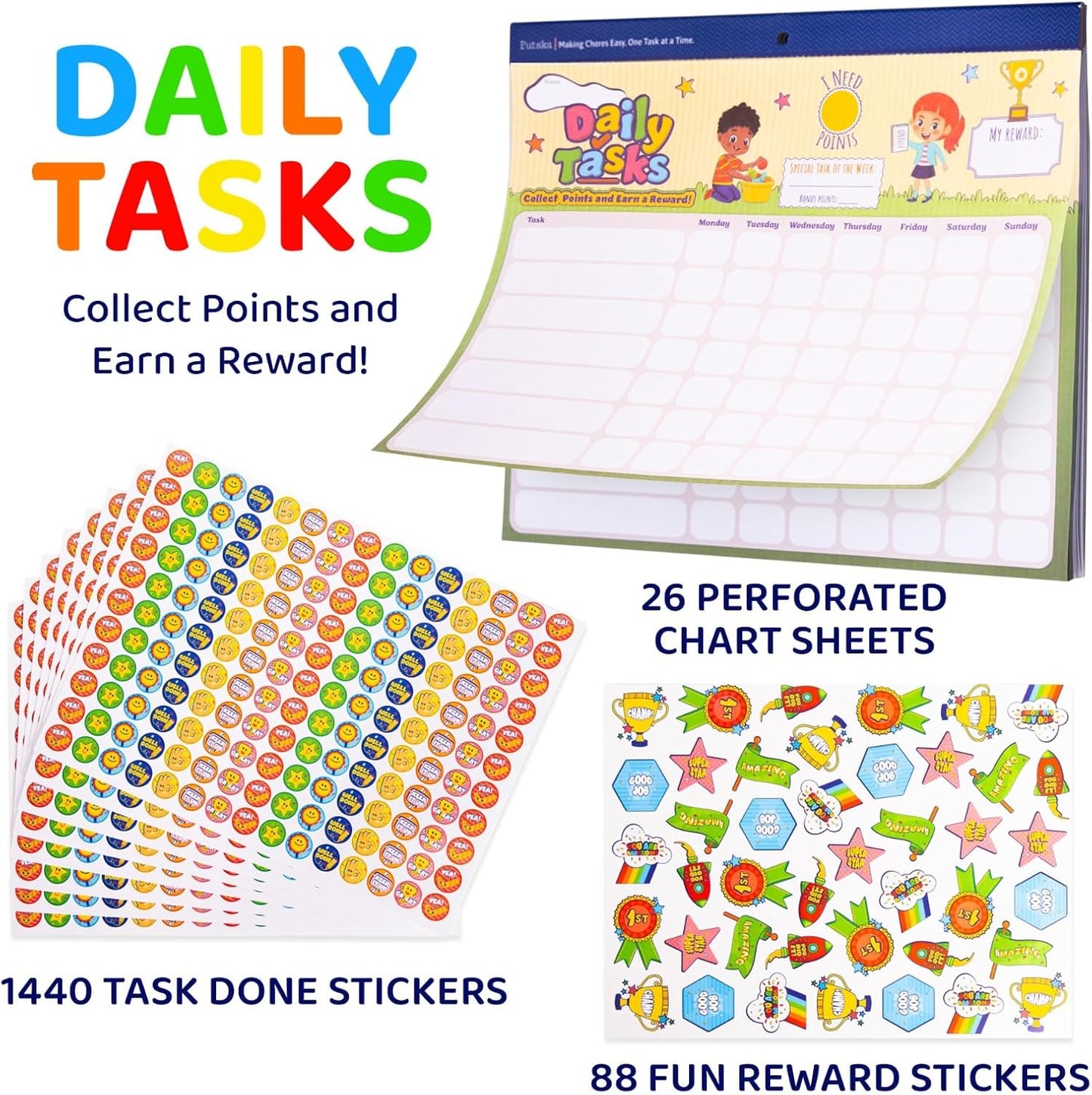 PUTSKA Potty Training and Chore Chart, 26 Boards, 1528 Stickers,Classic