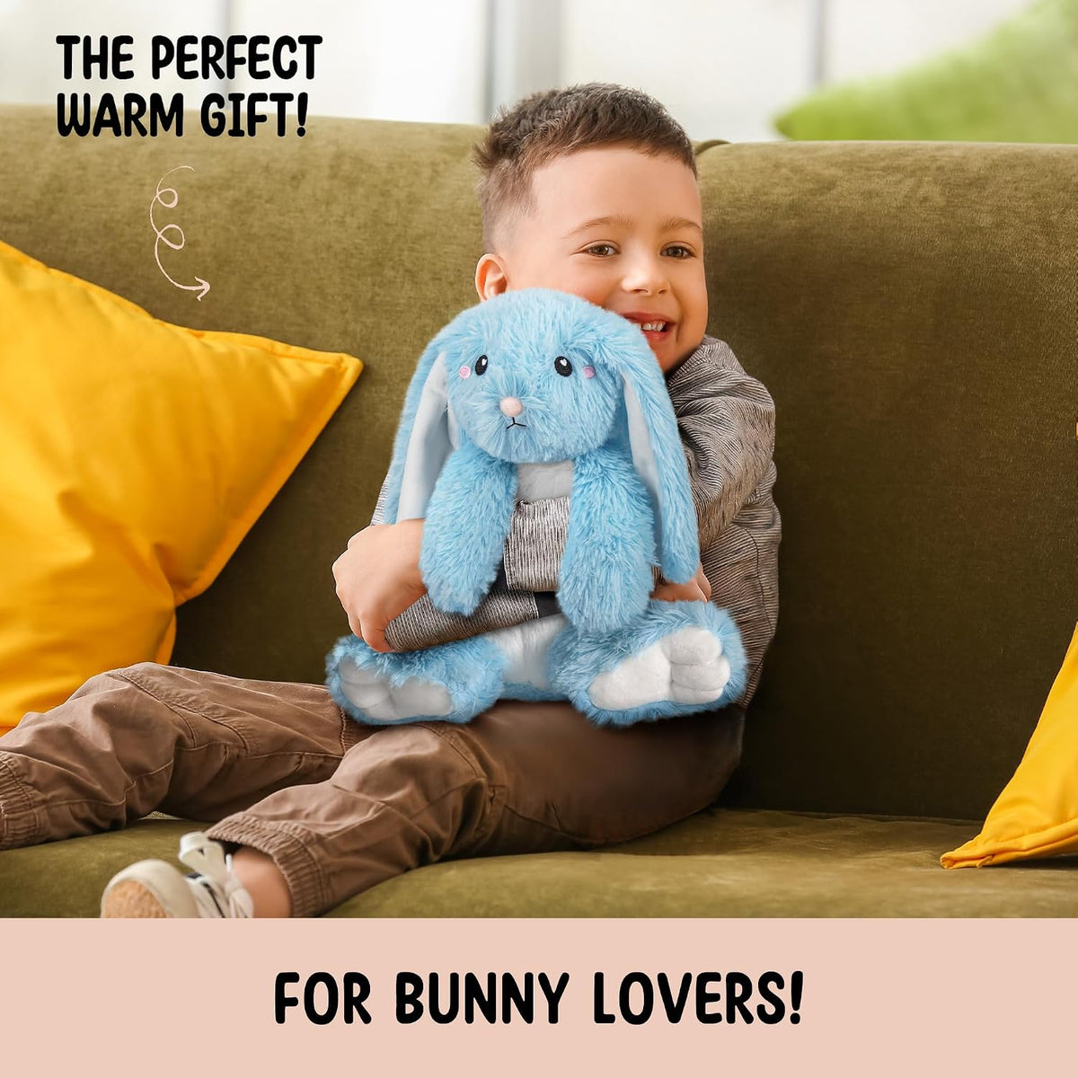 Bunny Microwavable & Weighted Stuffed Animals - 1.5 Lbs Unscented Heating Pad for Period Cramps Pain Relief and Anxiety, Cute Bunny Plush Toys Gifts for Women Girls Adults and Kids by Happy Fuel