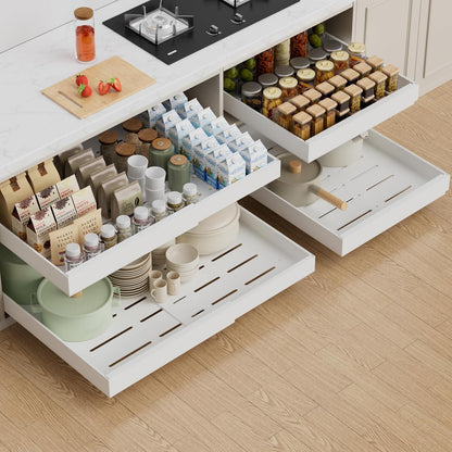 PAKETA 4 Pack Expandable Pull Out Cabinet Organizer,21" Deep | Pull Out Drawers for Cabinets with width from 12" to 20",Sliding Drawers for Cabinets with Upgrade 3 Slide Rails,hold 65 lbs