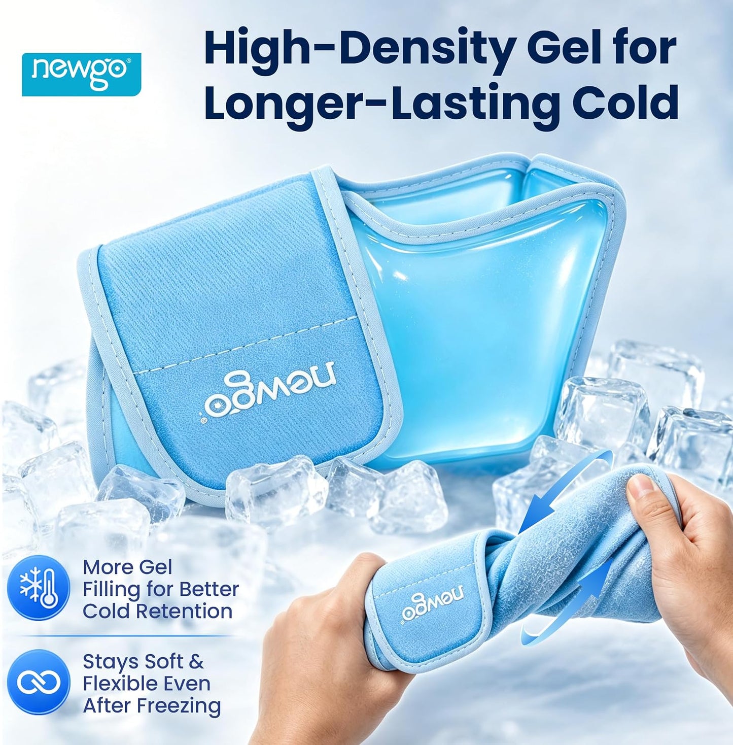 NEWGO Ankle Ice Pack Wrap for Plantar Fasciitis, Swelling & Sprain Relief | Reusable Heel Pain Relief, Stay Cold Longer, Flexible Gel, Leakproof, Easy to Wear, Achilles Tendonitis, Injury Recovery