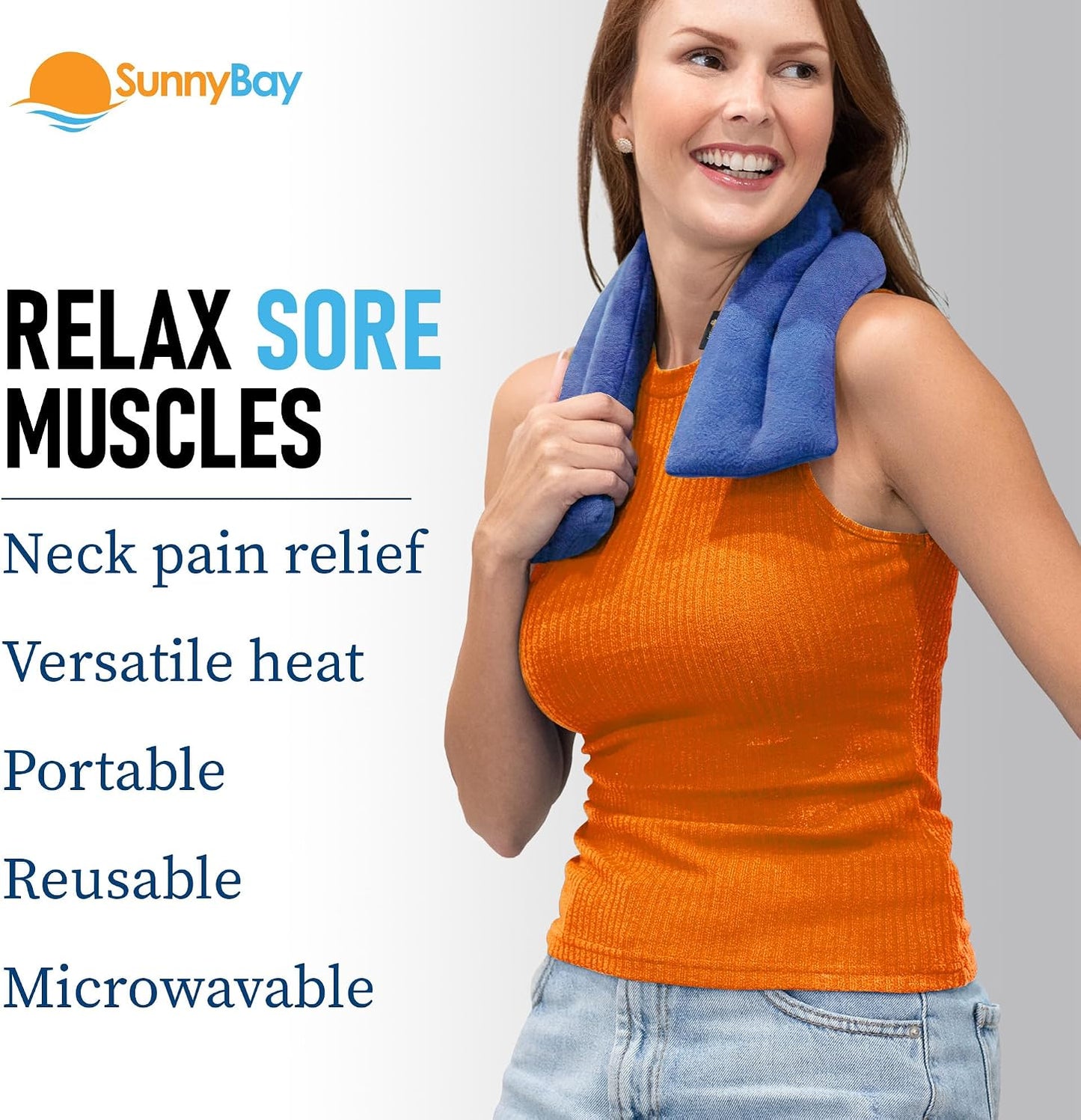 SunnyBay Microwavable Heating Pad for Neck and Shoulder, Heated Neck Wrap, Microwave Heat Pad, Weighted Beanbag Moist Hot or Cold Compress, 2.2 lbs, 26x4 Inches, Navy Blue