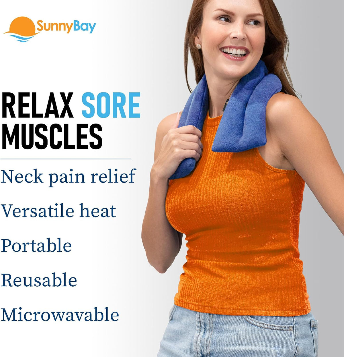 SunnyBay Microwavable Heating Pads, Microwavable Moist Heated Neck and Shoulder Wrap, Versatile Weighted Beanbag Cold Pack or Warm Compress, 2.2 lbs, 26x4 Inches, Navy Blue