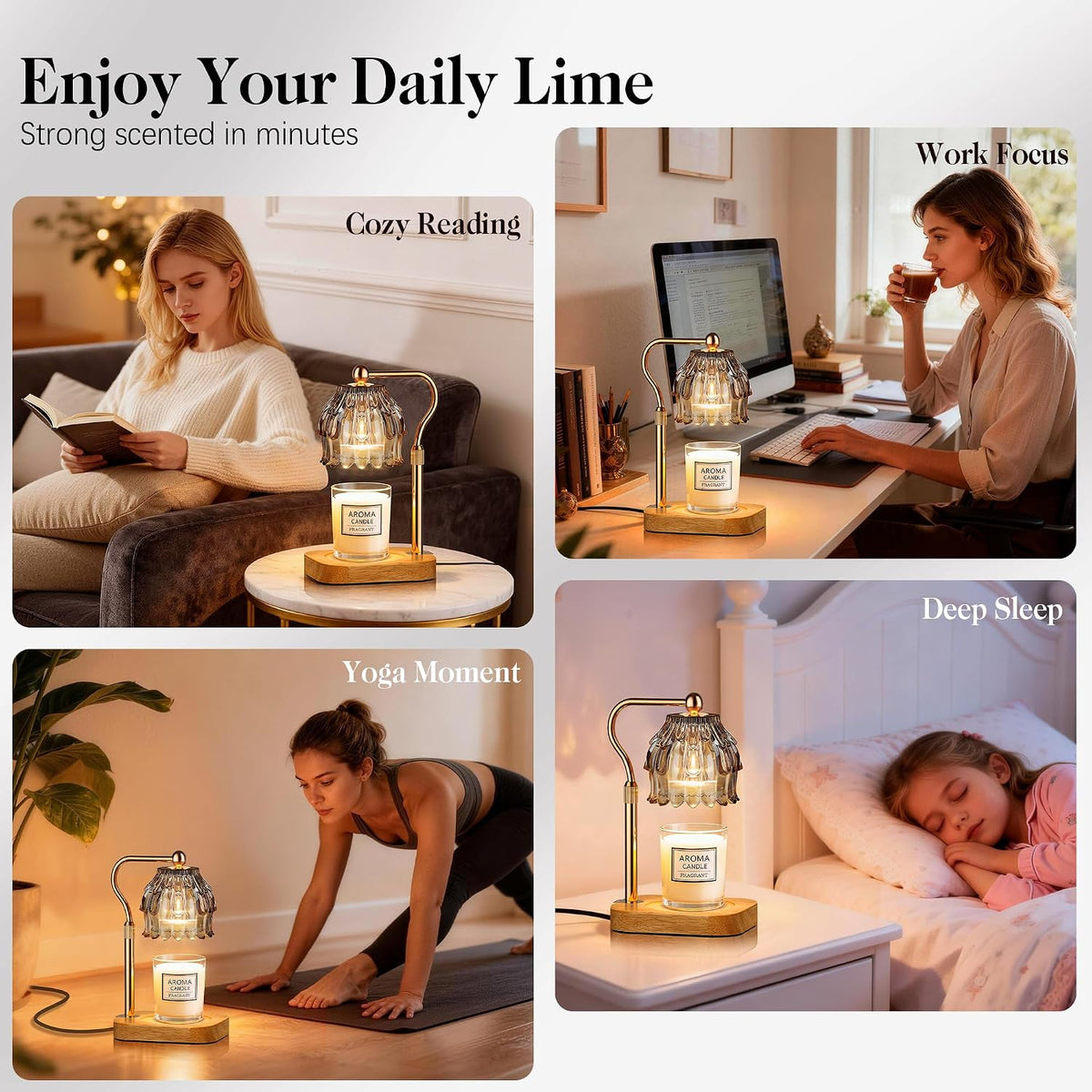 Candle Warmer Lamp with Timer Dimmer, Modern Wax Warmer for Scented Wax Jar Candle Warmer with 2 Bulbs, Adjustable Height Glass Lamp for Gifts for Women, Home Decor, Gold Amber