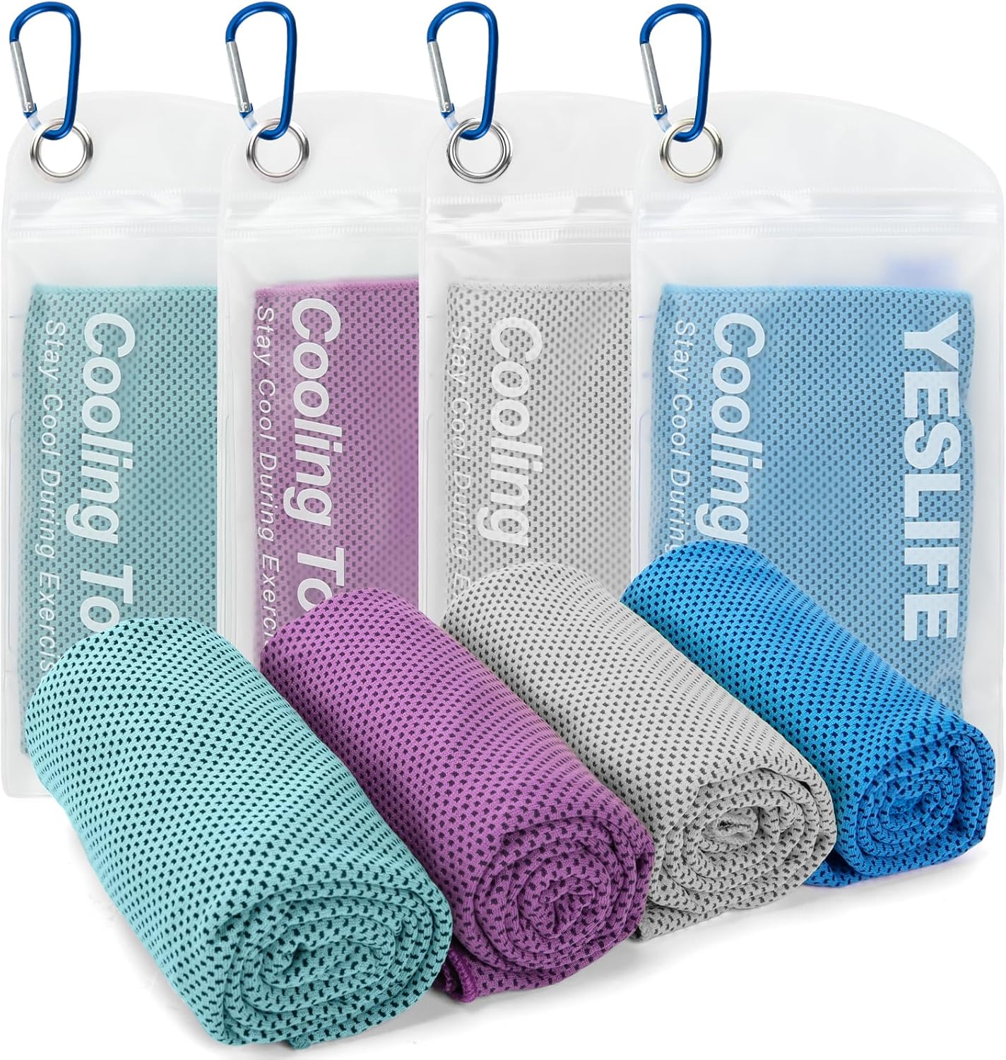 YESLIFE Cooling Towels, 4-Pack 40"x12", Multicolor Set A | Microfiber gym towels, soft breathable neck wrap, cooling towel for yoga running sport camping, Multicolor, 4-pack