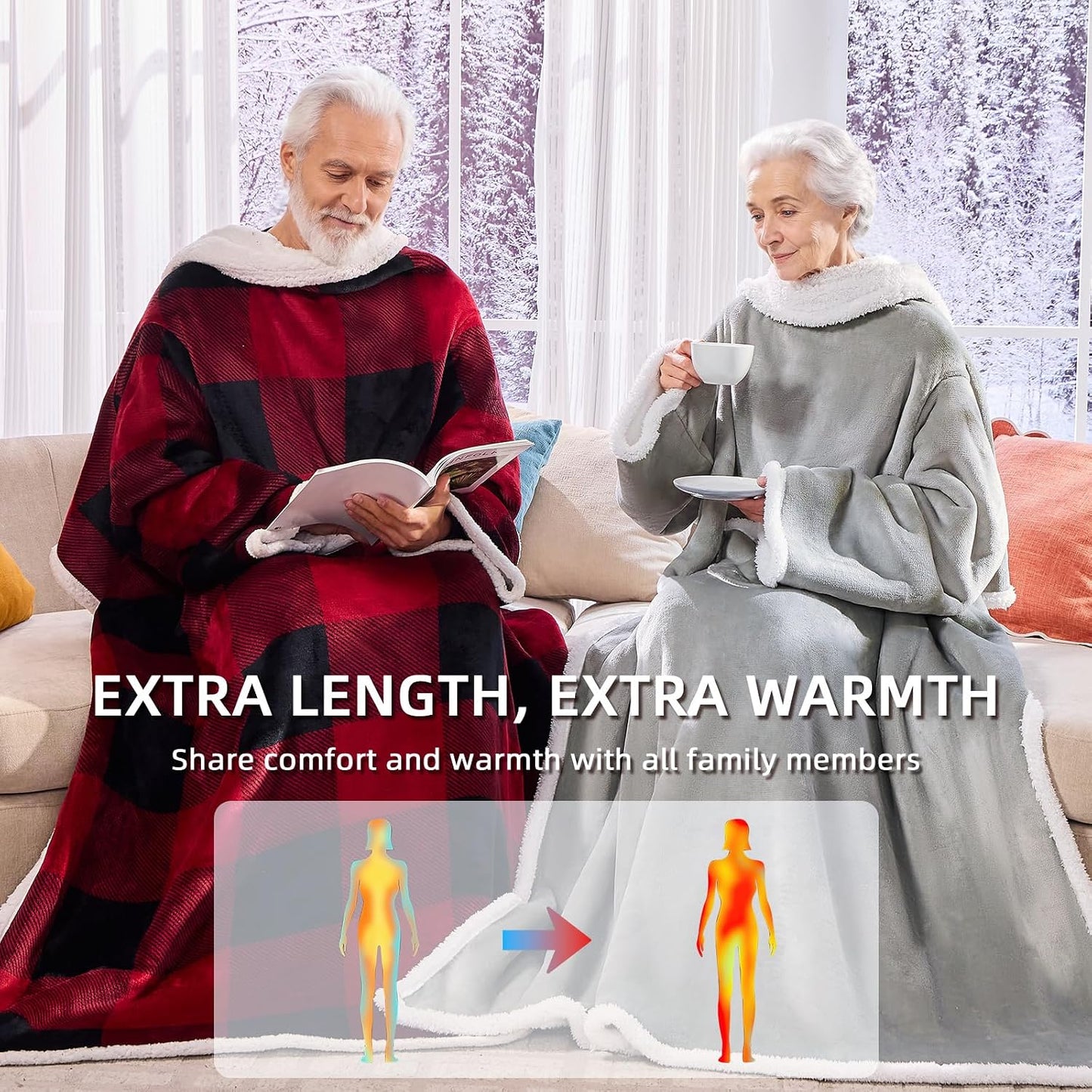IFNOW Sherpa Wearable Blanket with Sleeves, Oversized Snuggle Robe, Purple | 430GSM Thick, 55x69", Big Pocket, TV Blanket,Fall Winter Dorm Essentials or Office, Christmas Birthday Gifts for Women Men