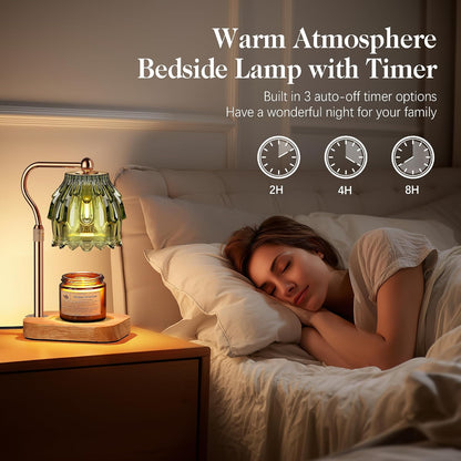 Candle Warmer Lamp with Timer Dimmer, Modern Wax Warmer for Scented Wax Jar Candle Warmer with 2 Bulbs, Adjustable Height Glass Lamp for Gifts for Women, Home Decor, Gold Amber