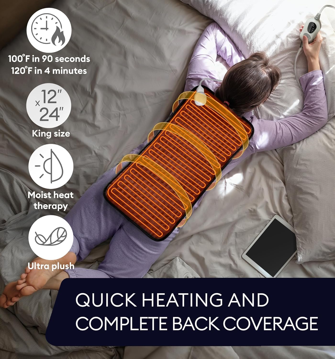 GENIANI Back Pain & Relaxation Gifts for Women – Electric Heating Pad for Back, Neck & Shoulders, Soft Microplush Electric Throw Heating Pad for Period Comfort, Fast Heating, Auto Shut Off, 12"x24"