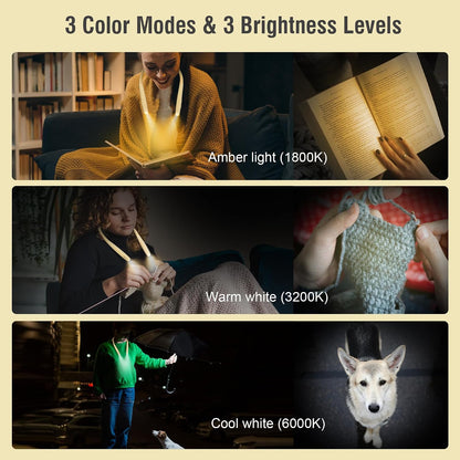 LED Neck Book Light Reading Lamp USB Rechargeable, Lighter Weight,Hands Free, Each 3 Colors with 3 Brightness, 80-hr Lasting Rechargeable Lamp,Perfect for Reading in Bed(Chesse Yellow).