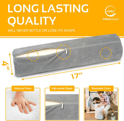 AllSett Health Firm Cervical Neck Roll Memory Foam Pillow, Bolster Pillow, Round Neck Support for Sleeping | Bolster for Bed, Legs, Back and Yoga
