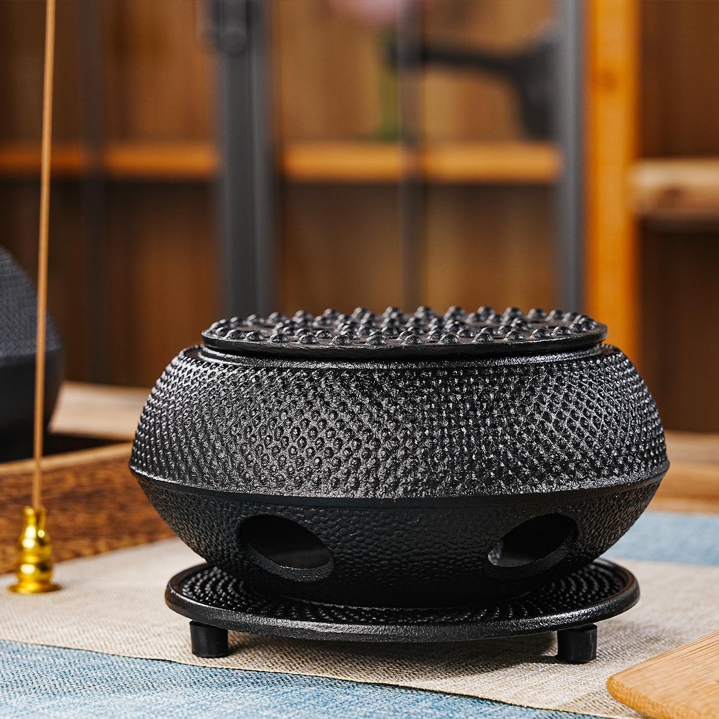 Sungmor Black Cast Iron Teapot Warmer - Base with Candle Holder | Heat Retaining Stand for Tetsubin or Glass & Ceramic Teapots