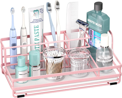 HapiRm Toothbrush Holders for Bathroom - 5 Partitions Bathroom Counter Organizer with Instant Drying Stone, Stainless Steel Countertop Storage Electric Toothbrush Toothpaste Holder - Black