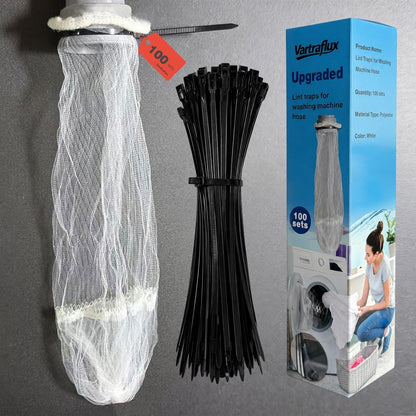 100 Pack Upgraded Lint Traps for Washing Machine Hose with Double-Layer Bottom Filter - Pet Hair Remover & Drain Hose Filter to Prevent Clogs, Universal Laundry Lint Snare for Washer
