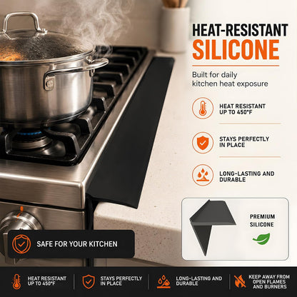 Silicone Stove Counter Gap Cover - 25 Inch Gap Filler 2 Pack Black | Long gap filler seals spills between kitchen appliances Stovetop oven countertop; stove gap cover, gas stove side gap covers