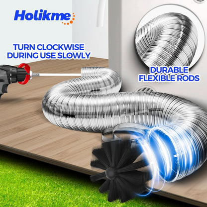 Holikme 60Ft Dryer Vent Cleaner Kit - Flexible Lint Brush for Deep Cleaning | Flexible Nylon Rods, Synthetic Brush Head, Drill Attachment, Deep Clean, Lint Removal, Easy DIY Assembly, Home Essential