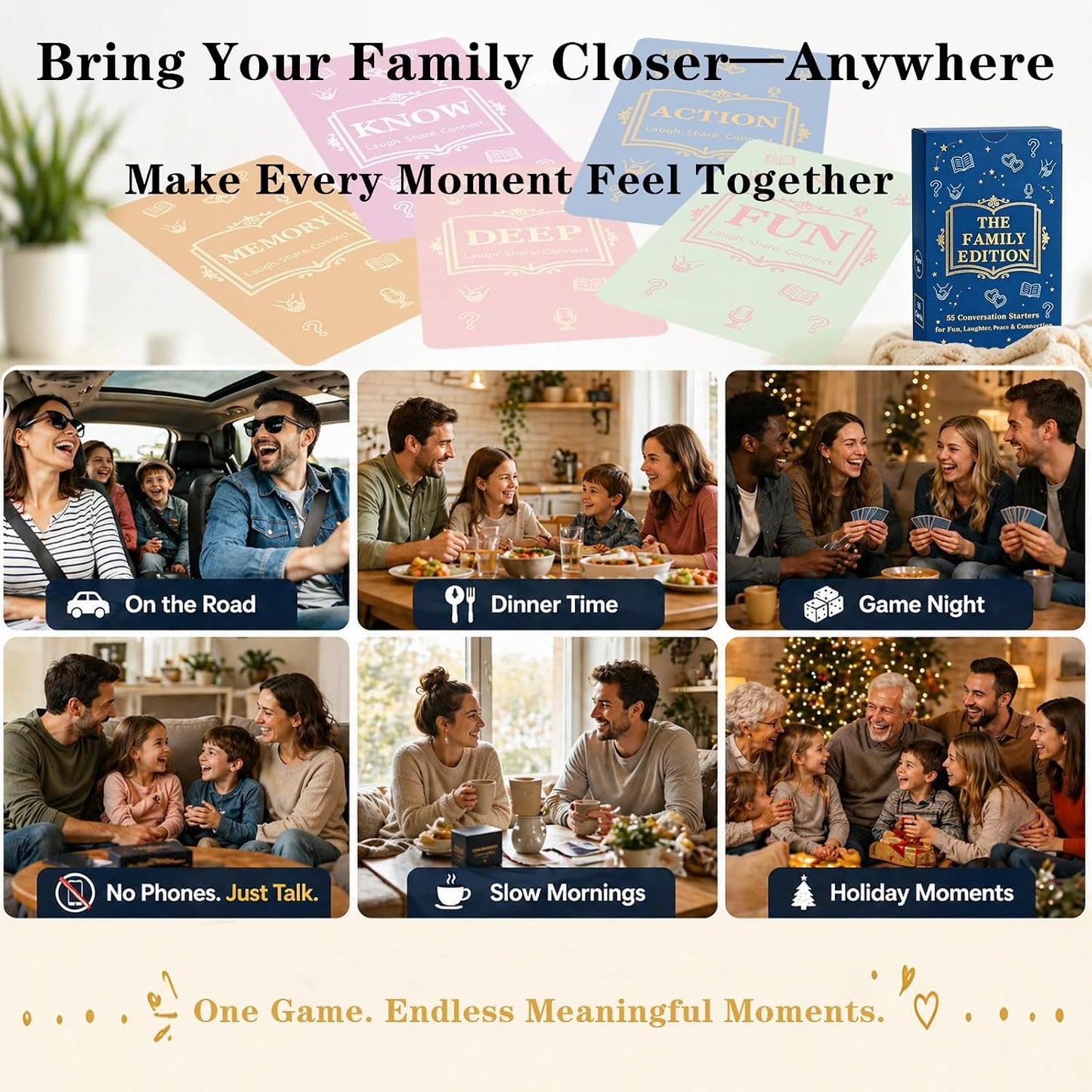 Family Conversation Cards - 55 Questions for Family Bonding, Teens & Adults | Fun Conversation Starters, Meaningful Family Game for Dinner Table, Road Trips & Quality Time