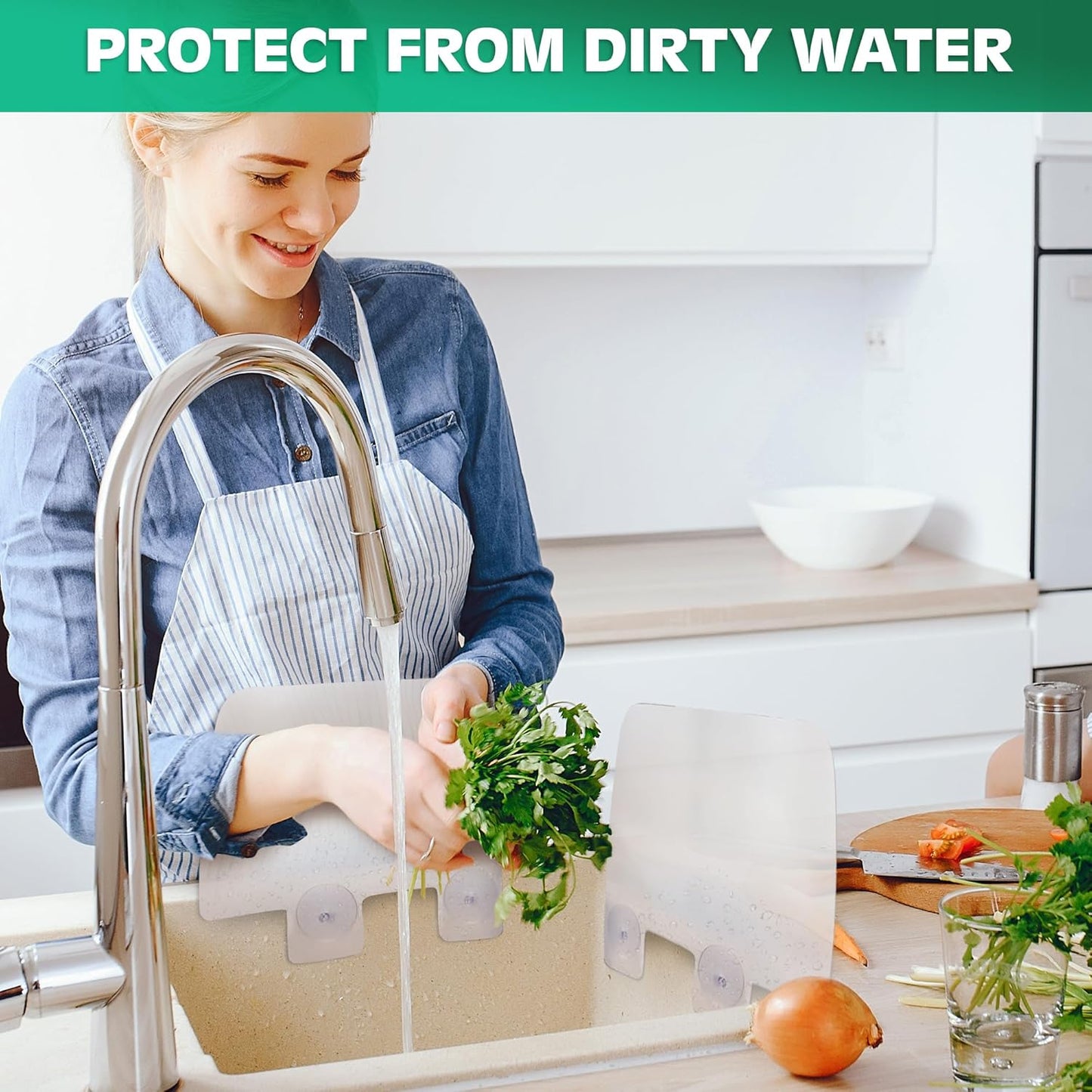 3 Pcs Sink Splash Guard, 9.7 x 11 Inch Splatter Screen, Suction Cups | Splash Guard for Kitchen Sink Area, RV and Utility Sinks - Long-Lasting Dishwashing Accessories, Lightweight, Easy to Clean