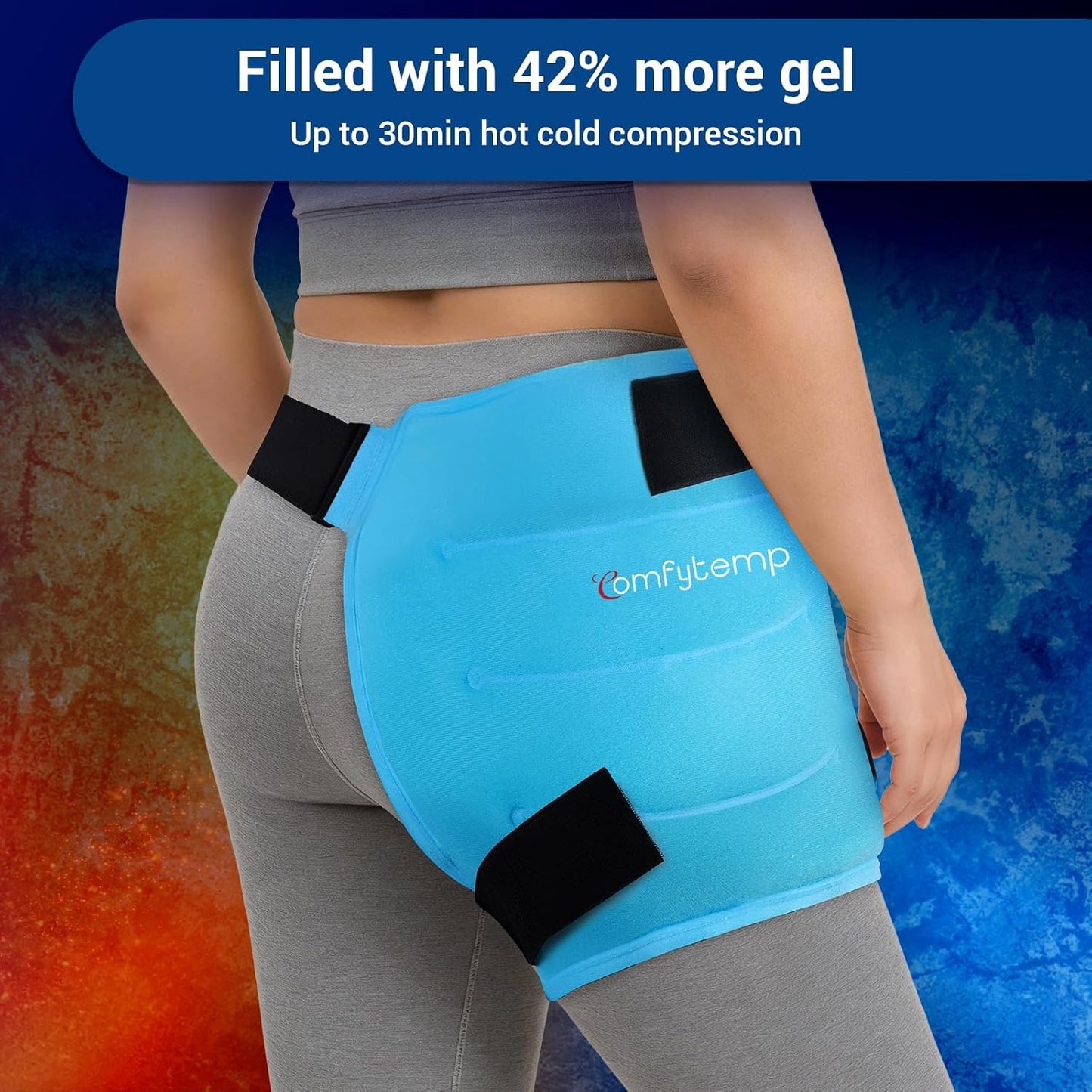 Comfytemp Hip Ice Pack Wrap for Sciatica Pain Relief, Hip Replacement Kit After Surgery, Reusable Gel Ice Pack for Injuries, Hot Cold Compress Recovery Items, Fathers Day Dad Gifts for Men, Blue (S/M)