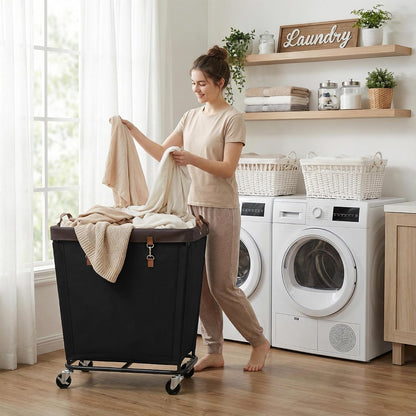 StorageWorks 160L Laundry Basket with Wheels, Rolling Hampers for Clothing | Beige Laundry Basket with Wheels, Metal Frame & Handles, Rolling Hamper for Bedroom, Bathroom, Dorm, Hotel