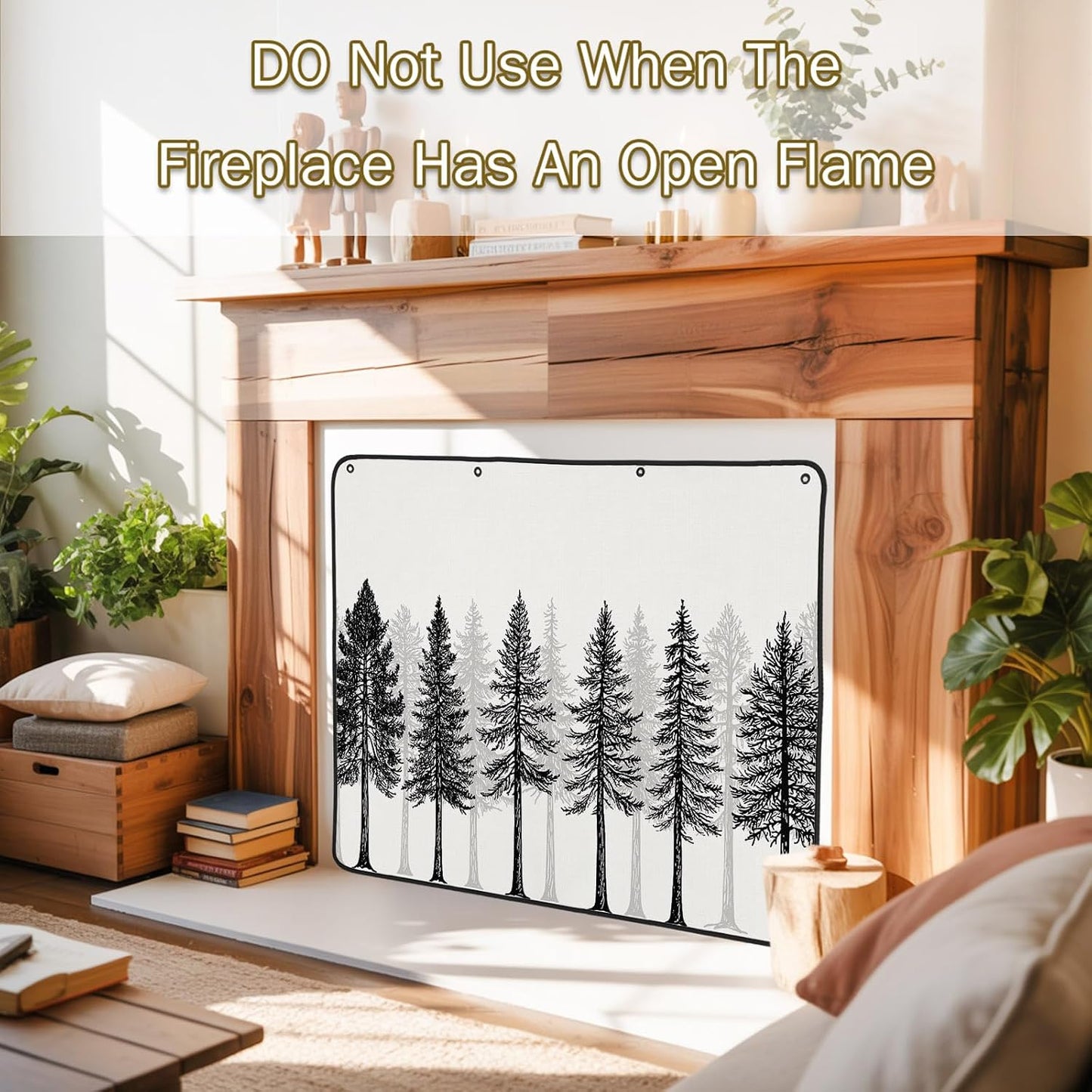 Magnetic Fireplace Cover Oak Tree Forest Fireplace Screen Decorative Black Deep Roots Branches Insulation Fireplace Blocker Blanket Save Energy Fireplace Draft Stopper Covers for Living Room 36x30