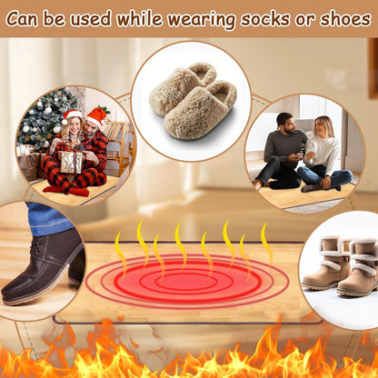 QOUBAI PVC 110V Heated Floor Mat Heater for Foot Warmer Under Desk 22 x 20 Inch Electric Heating Pad Energy Saving Carpet Pad Indoor Floor Heated Rug for Home Office Bathroom House Gray