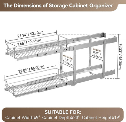 Pull Out Cabinet Organizer 15" W X 22" D, Chromed, Full Slide Out Drawers | For Kitchen Organizers and Storage, Pull Out Drawers For Cabinets Capacity Heavy Duty Caddy, Cabinet Shelves, Bathroom Pantry