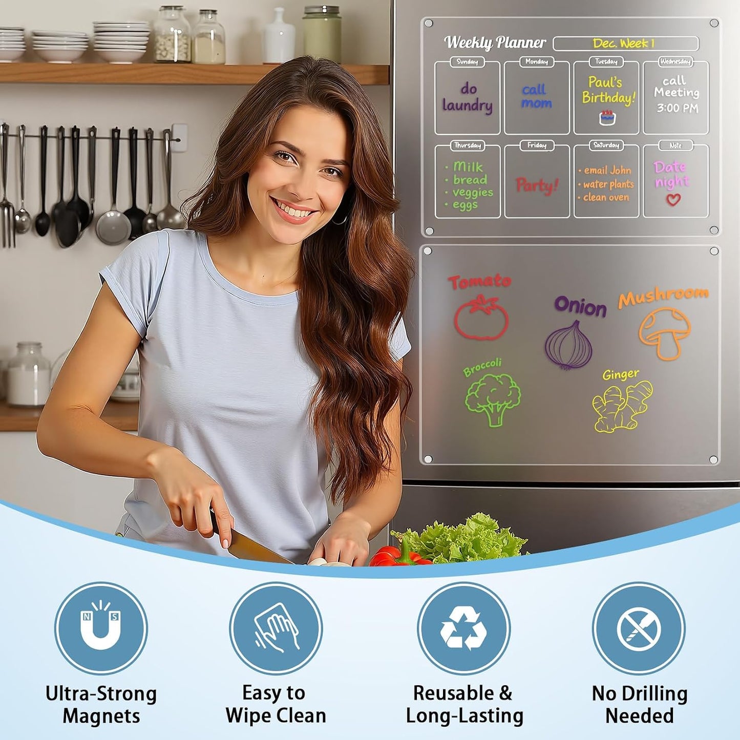 3 Pack Acrylic Calendar for Fridge, Magnetic Calendar for Refrigerator, 16"x12" Dry Erase Whiteboard Fridge Calendar,2026 Clear Monthly Weekly Daily Memo Planning Board with 8 Markers