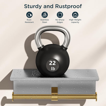 FORIOUS Toilet Paper Holder with Shelf, Commercial Toilet Paper Dispensers | Brushed Nickel | Wall Mount Bathroom Tissue Holder | SUS304 Stainless Steel Rustproof | Double Tissue Roll Holder