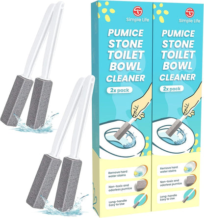 Simple Life Pumice Stone Toilet Bowl Cleaner | Toilet Pumice Stone with Extra Long Handle | Scouring Stick for Toilet Cleaning, Stain Removal on Toilets, Grills, Tiles, Grout & Pools | 2 Pack
