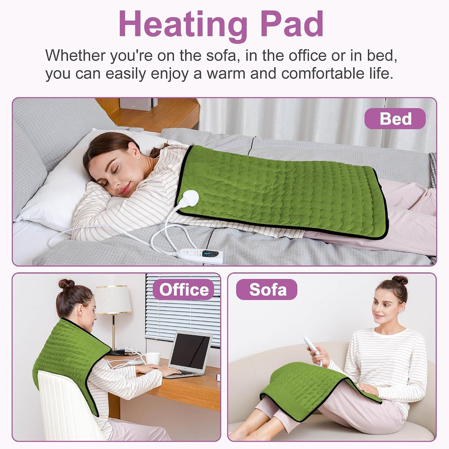Heating Pad,Heated Blanket,Heating Pad for Back Neck,Grey,24x12 Inch | Electric Heating Pad,Dry/Moist Heat Heating Pads,Heating Pads for Shoulder,Abdomen,Heat Pad for Women Men,Birthday Gift