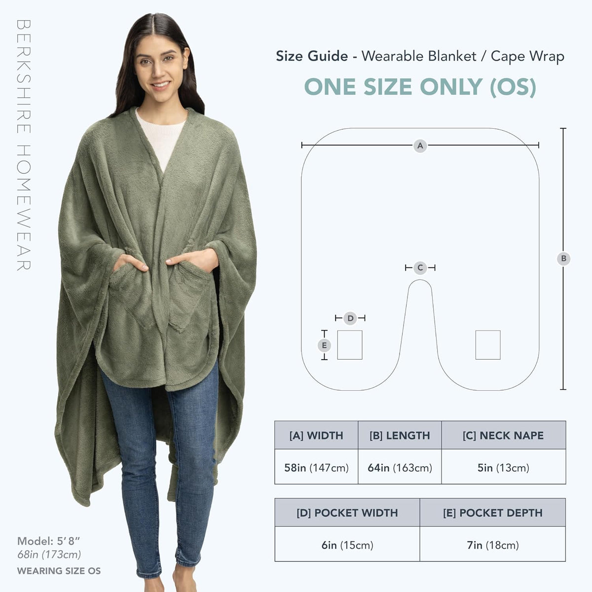 Berkshire Blanket Primalush™ Wearable Blanket, Cozy Loungewear Pocketed Plush Cape Wrap for Adults & Teens(Purple, One Size 58"X64")