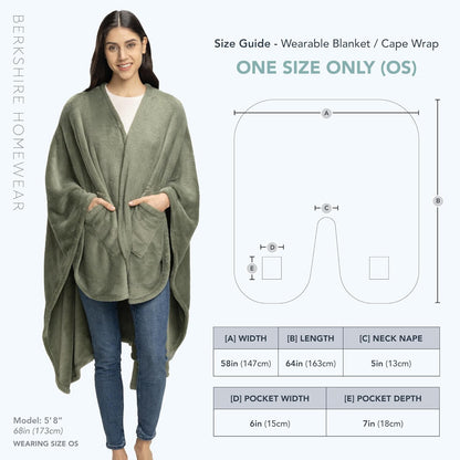 Berkshire Blanket Primalush™ Wearable Blanket, Cozy Loungewear Pocketed Plush Cape Wrap for Adults & Teens(Purple, One Size 58"X64")