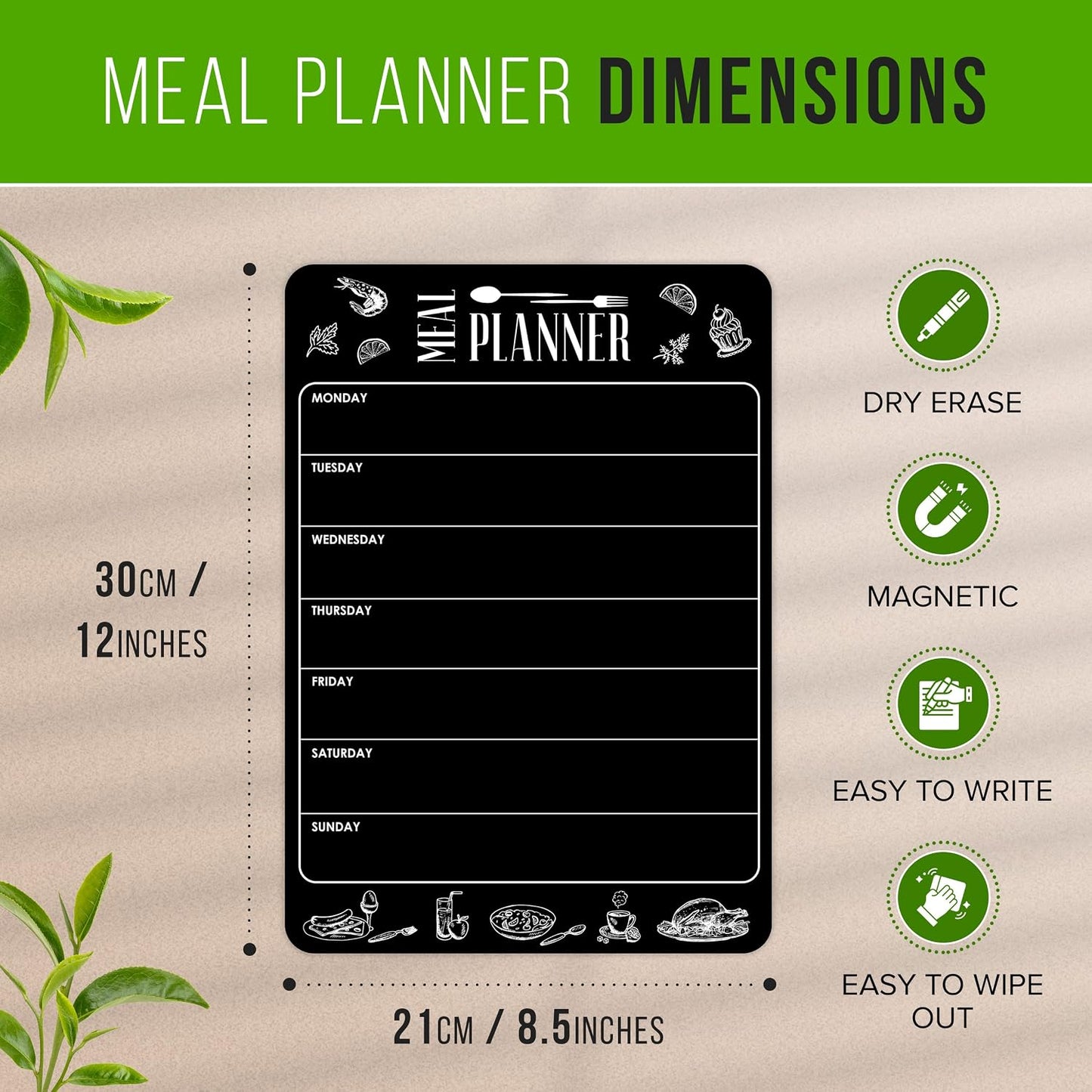 Dry Erase Menu Board for Fridge A4-8.5 x 12 in Weekly Meal Planner Dry Erase Board Magnetic Meal Planner for Refrigerator Dry Erase Dinner Menu Board for Kitchen Magnetic Dinner Menu for Fridge