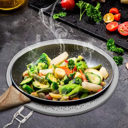 Silicone Grease Splatter Screen Pan Cover with Folding Handle, Heat Resistant Cooling Mat, Strainer, Drain Board, Oil Splash Guard for Frying Pan Cooking, 11.4 Inch
