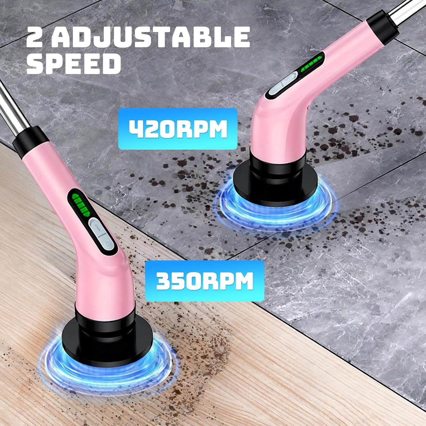 Electric Spin Scrubber, 2-Speed Cleaning Brush, Extendable Handle (White) | Includes 7 reusable brush heads and an IPX7-rated design for cleaning bathrooms, showers, kitchens, tile, floors, and grout