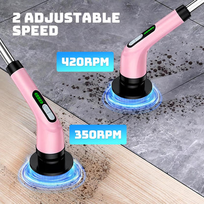 Electric Spin Scrubber, 2-Speed Cleaning Brush, Extendable Handle (White) | Includes 7 reusable brush heads and an IPX7-rated design for cleaning bathrooms, showers, kitchens, tile, floors, and grout