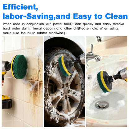 4" Drill Brush Scouring Pads Set, 4Red 4Green + Attachment & Shaft for Tile | 4-Inch Scrub Drill Brush Pads Set: 4 Red, 4 Green Pads, Drill Attachment & Shaft. For Kitchen, Bath, Tile, Glass, Porcelain