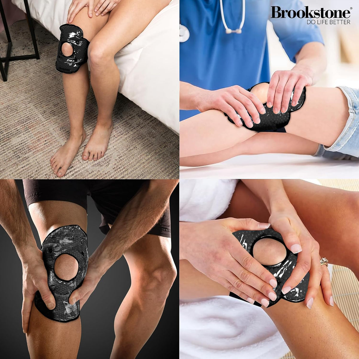 Brookstone Knee Ice Pack Wrap with Silica Beads - Hot & Cold Therapy for Pain Relief - Reusable Ice Packs for Knees for Swelling, Injuries & Post-Surgery Recovery, Ideal Mothers Day Gift, Azure Blue
