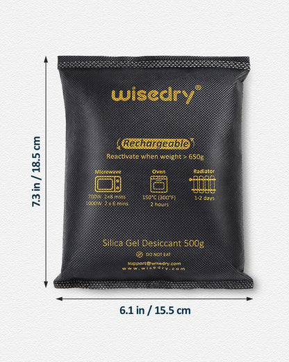 wisedry 2 x 500 Gram [2.2 lbs] Rechargeable Silica Gel Car Dehumidifier, Microwave Fast Reactivated Desiccant Packets Large for Gun Safe Closet Basement Garage Storage Moisture Absorber Bag Reusable