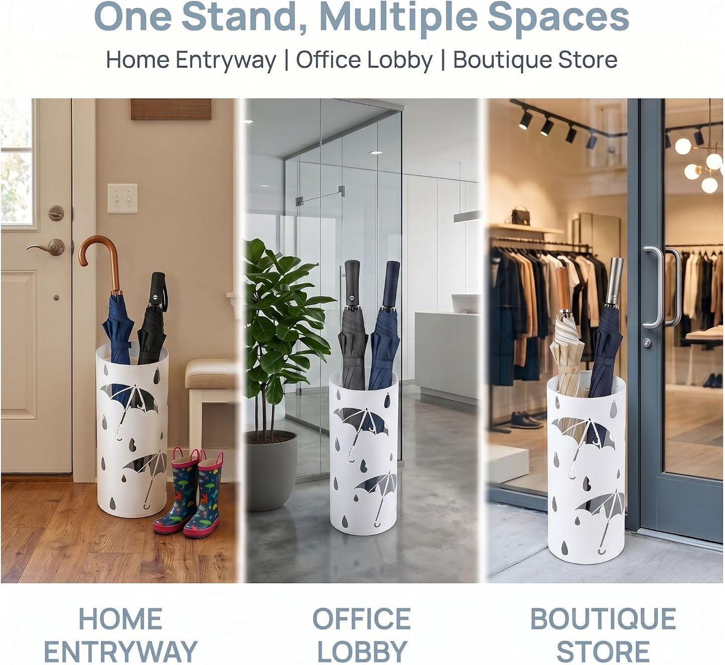 BEWBBAT Umbrella Stand Rack for Entryway, Freestanding Round Metal Umbrella Holder, Rain Collection Umbrella Organizer Bin for for Can Walking Stick, Home Office Decor, Hold 4-5 Umbrellas