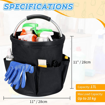 17L Cleaning Caddy with Handle & 6 Pockets, Foldable Cleaning Supply | Portable Shower Caddy, 600D Oxford Fabric Storage Basket for Home, Camping, Gardening, Bathroom