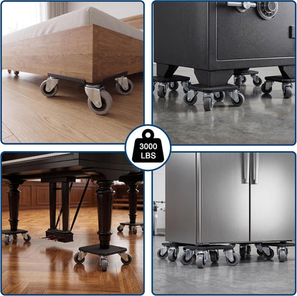 Urvoix Furniture Movers with Wheels, Furniture Dolly Set 4 Pack, 3000LBS | 3mm Thick, 4.7Inch, Heavy Duty Furniture Dolly 4 Wheel with Lifter Tool for Moving Sofa, Bed, Refrigerator, Washer, Cabinet