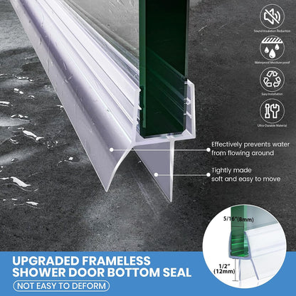 2-Pack 5/16" x 39" Shower Door Bottom Seal Strip, Shower Door Sweep | Frameless Glass Door Seal Strip, Stop Shower Leaks for 5/16" (8mm) Thick Glass